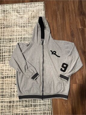 Rocawear Grey and Black Hooded Zip Jacket with Number Patch